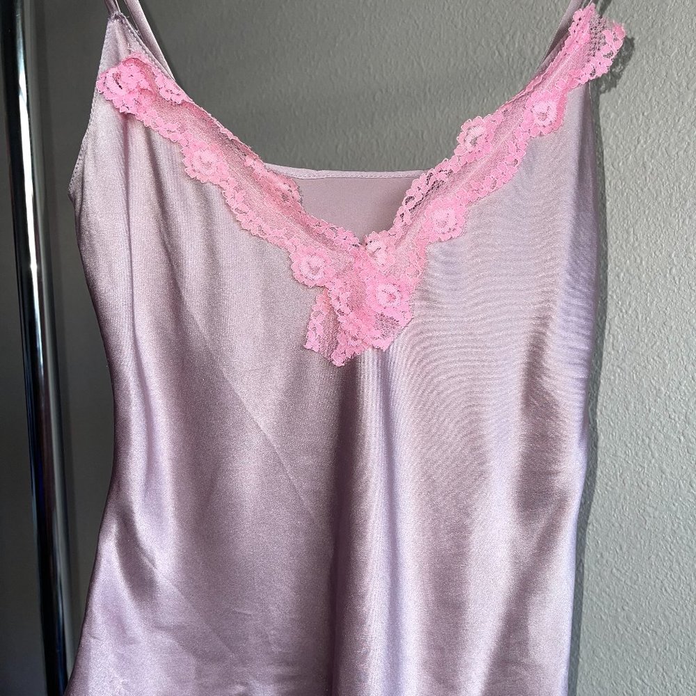 VINTAGE SILK PINK SLIP TOP WITH LACE TRIM